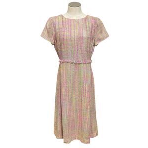 Talbots Womens Vintage Pink Preppy Tweed Silk Blend Shift Office Dress Sz 8P